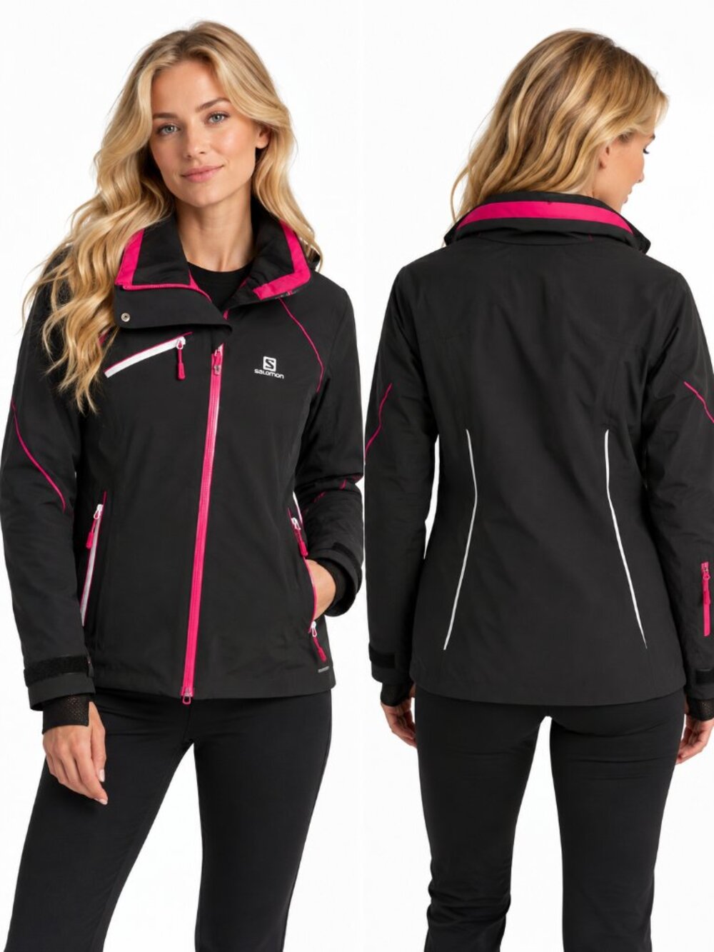 Salomon AdvancedSkin Dry 20K PrimaLoft Ski Jacket Black Hot Pink XS 382437